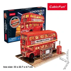 CubicFun Пъзел 3D London Bus Night Edition с LED светлини, 161 части, 4.6x22.6x33.3 см., 8+ години