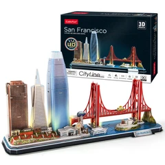 CubicFun Пъзел 3D Cityline San Francisco с LED светлини, 90 части, 21.8x29.8x6 см., 3+ години