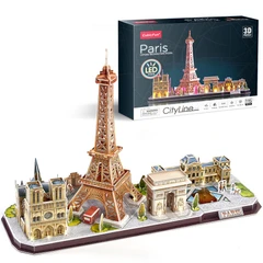 CubicFun Пъзел 3D City Line Paris с LED светлини, 115 части, 21.8x29.8x6 см., 3+ години