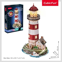 CubicFun Пъзел 3D Морски фар Lighthouse Night Edition с LED светлини, 72 части, 4.6x22.6x33.3 см., 8+ години