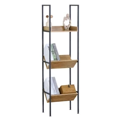 Поставка за книги - метална етажерка с 3 дъбови рафта, 40×27×150 см