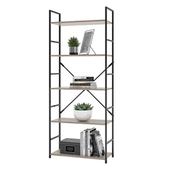 Поставка за книги - метална етажерка с 5 дъбови рафта, 58.6×23.5×144 см