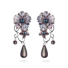 Обеци Swan Pearls BLUMENE Цвете Пинктада, Сребро 925, Скъпоценни камъни