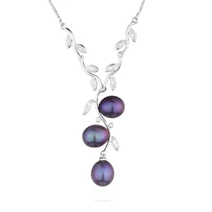 Колие Swan Pearls CAA001B, Черни Перли и Цирконий, Сребро