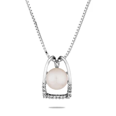 Колие Swan Pearls CAA033, Бяла Перла и Цирконий, Сребро