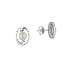 Обеци Swan Pearls CAA057 Бели Перли, Цирконий, Сребро 925