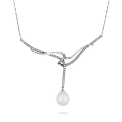 Колие Swan Pearls CAA067, Бели Перли и Цирконий, Сребро