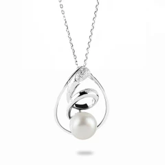 Колие Swan Pearls CAA076NW, Бяла Перла и Цирконий, Сребро