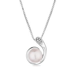 Колие Swan Pearls CAA089NW, Бяла Перла и Цирконий, Сребро