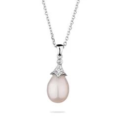 Колие Swan Pearls FP901NW, Бяла Перла и Цирконий, Сребро