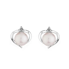 Обеци Swan Pearls LA019EW Сърца, Бели Перли, Сребро 925