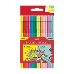 Faber-Castell Флумастери Grip, 5 цвята неон и 5 цвята пастел