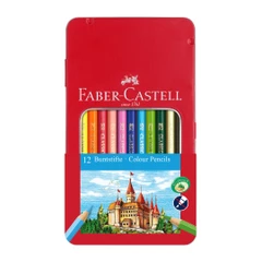 Faber-Castell Цветни моливи Замък, 12 цвята, в метална кутия