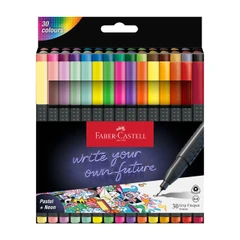 Тънкописец Faber-Castell Grip, 0.4 mm, пастелни и неонови, 30 цвята