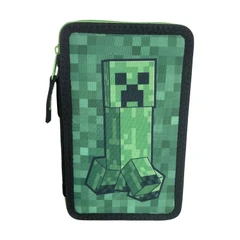 Ученически несесер с две отделения Minecraft Creeper Green, Със съдържание, 19 x 6 x 3 cm, Многоцветен