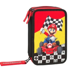 Ученически несесер Super Mario  Mariokart Red със съдържание с 3 отделения, 20 x 13 x 7 cm, Многоцветен