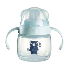 Неразливаща се чаша с мек накрайник и дръжки Tommee Tippee SoftSpout, BACSHIELD, 150 мл, 4м+, син/мече