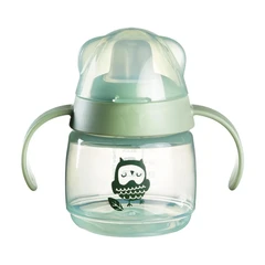 Неразливаща се чаша с мек накрайник и дръжки Tommee Tippee SoftSpout, BACSHIELD, 150 мл, 4м+, зелен/бухал