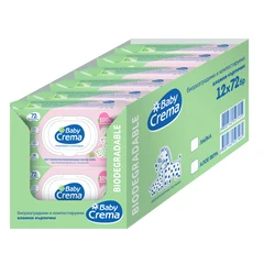 Биоразградми мокри кърпички Baby Crema, С екстракт от Алое Вера, 12 х 72 бр
