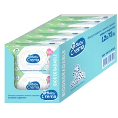 Биоразградми мокри кърпички Baby Crema, С екстракт от Чиста вода, 12 х 72 бр