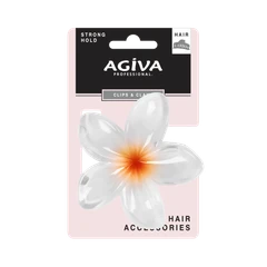 Шнола за коса Agiva Professional, 8 см, Цвете, Бяла