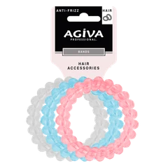 Комплект ластици за коса Agiva Professional, Спирала, Цветни, Мат, 3 бр