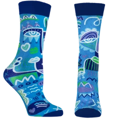 Дамски чорапи Agiva Happy Foottopia, С принт, Лица, Син, Бамбук, 35-38 размер