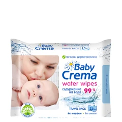  Мокри кърпички Baby Crema, Съдържа 99% вода, 15бр 