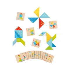 Монтесори игра танграм фигури, дървен, 3 нива, 3+