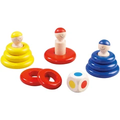Дървена игра с рингове, 2+ години, Цветове и зар