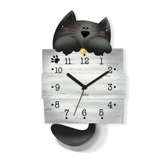 Стенен детски часовник Черна котка, Красив дизайн, Безшумен