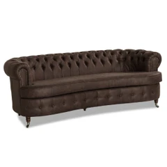 Триместнo канапе Chesterfield Curved, 230 х 80 х 86 см, Тъмнокафяв