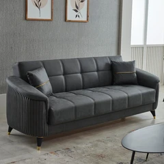 Разтегателен двуместен диван Сена, Кадифе, Сив, 180х82х91см