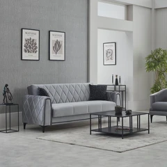 Разтегателен двуместен диван Порто, Кадифе, Сив, 187х80х90см