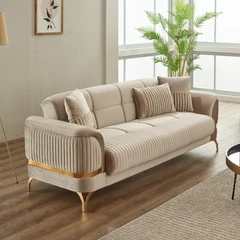 Двуместен разтегателен диван Педро, Бежов, Кадифе, 188х82х82см