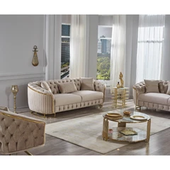 Триместен диван Галата, Бежов, Кадифе, 247х92х80см