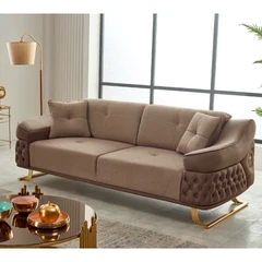 Триместен диван Сайс, Бежов, Кадифе, 240/104/84 см