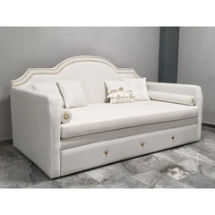 Диван Венис с легло, Кадифе, Бял, 220х110х80см