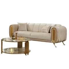 Двуместен диван Гучи, Бежов, Кадифе, 185х95х85 см