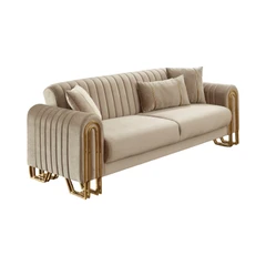 Триместен диван Монтана, Бежов, Кадифе, 230х95х85см