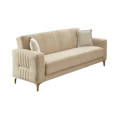 Триместен диван Веди, Кадифе, Крем, 230х95х85см