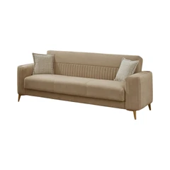 Триместен диван Нео, Кадифе, Бежов, 225х95х85 см