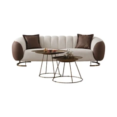 Триместен диван Палмера, Крем/Кафяв, Кадифе, 240х95х80см