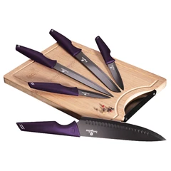 Комплект ножове и ДЪСКА ЗА РЯЗАНЕ ОТ БАМБУК BERLINGER HAUS BH-2832 Purple Collection