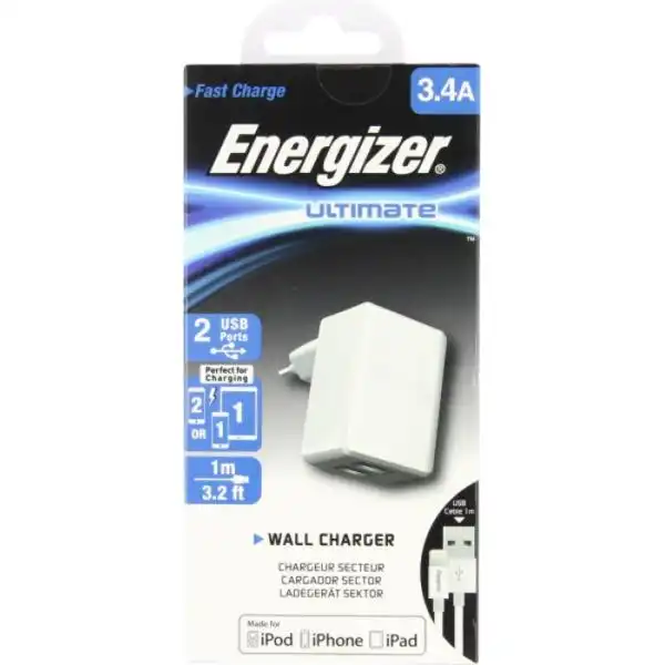 ENERGIZER WALL CHARGER 220V 3.4A  LIGHTNING CABLE
