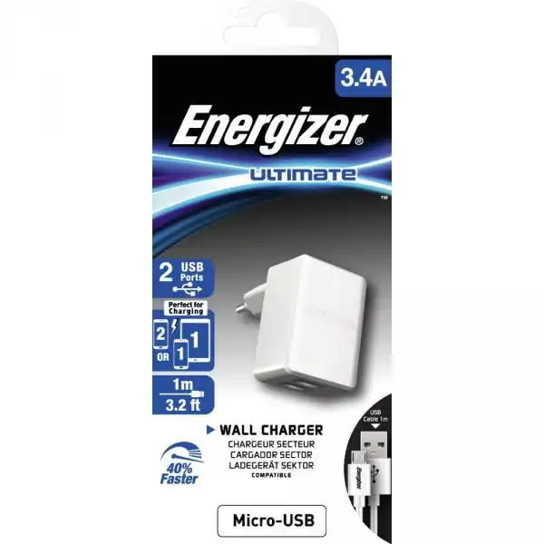 ENERGIZER WALL CHARGER MICRO USB CABLE 3.4A WH