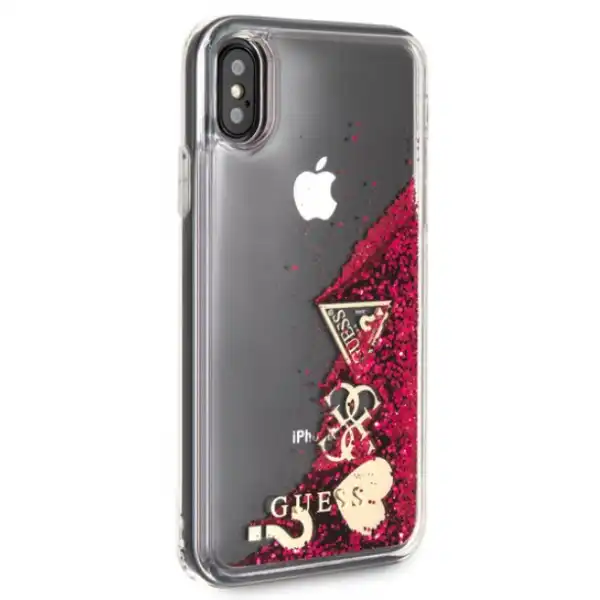 GUESS IPHONE X/XS GLITTER HEARTS CASE RASPBERRY