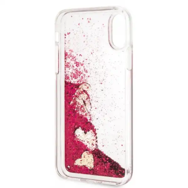 GUESS IPHONE X/XS GLITTER HEARTS CASE RASPBERRY