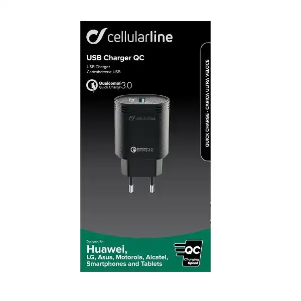 CELLULAR QUALCOM WALL CHARGER 3.0A BK