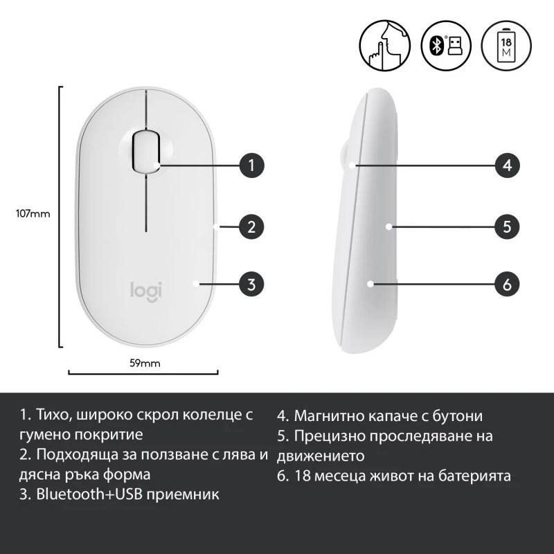 LOGITECH M350 PEBBLE WHITE 910-005716